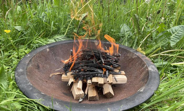 An upside-down fire